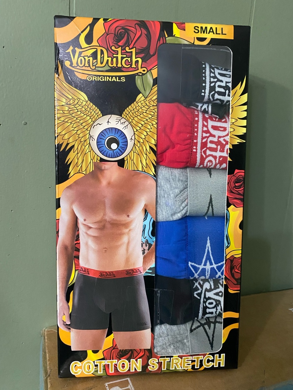 NWT VON DUTCH Mens size Small COTTON STRETCH BOXER BRIEFS 6 PACK $72.0